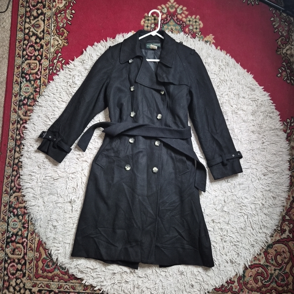 Womens Vintage Trench Coat Wool Blend Black Size 10 Medium M Harve Benard Winter